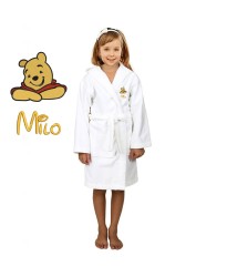 Yellow Bear Cartoon Design & Custom Name Embroidery on Kids Hooded Bathrobe